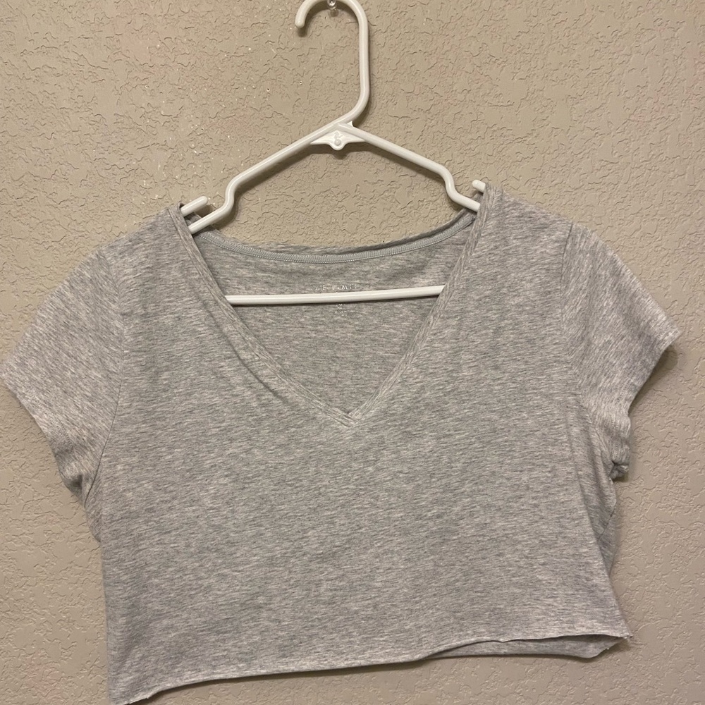 The Limited Light Gray V-Neck Crop Top
